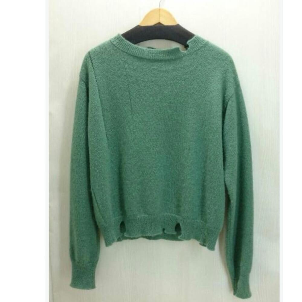 Neon sign mohair wool sweater distressed pullover green sage sz 48 made in Japan